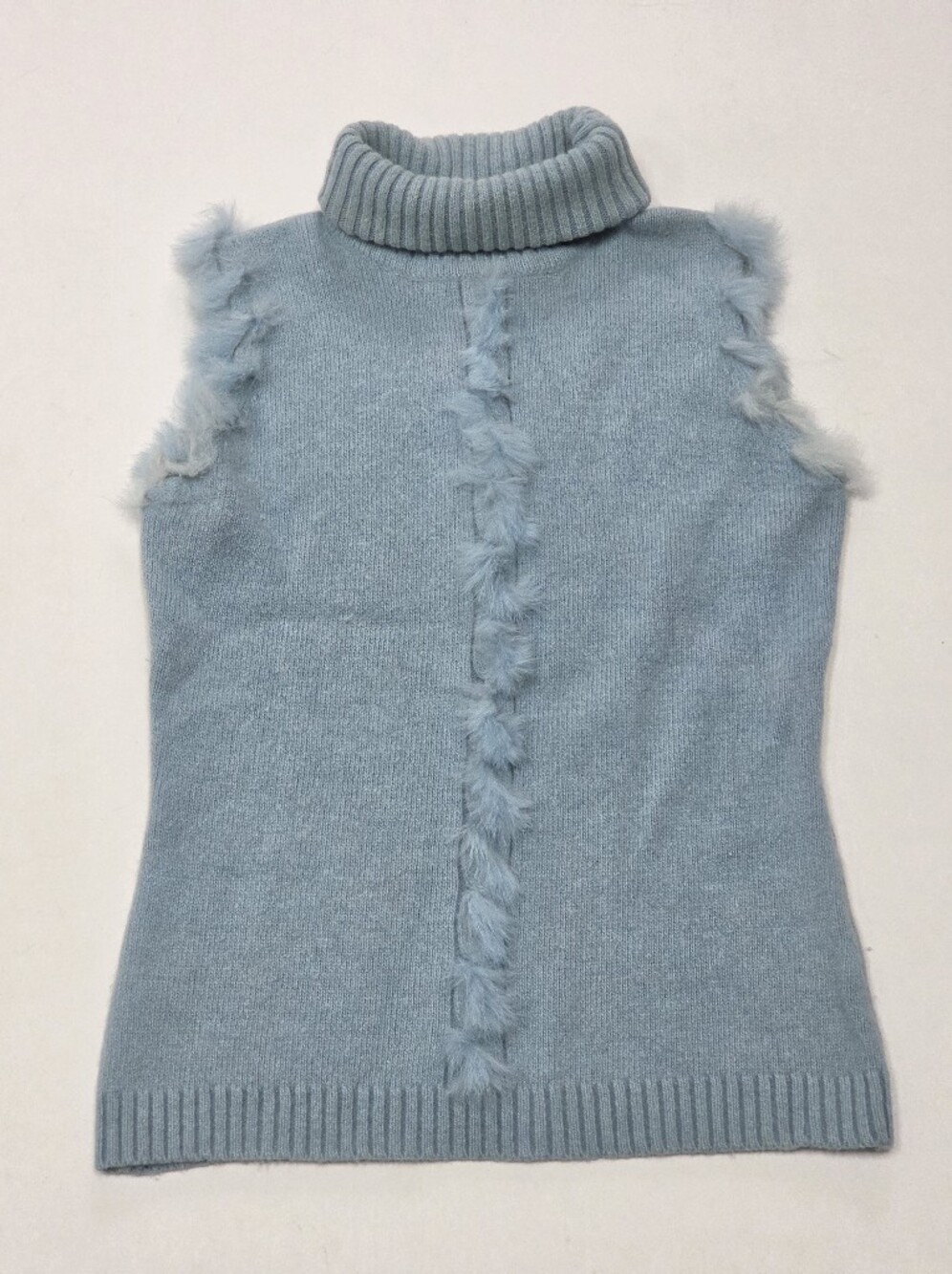 VTG Moda Piu italien made 100% wool sweater with real rabbit fur trim accent S